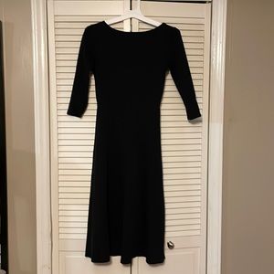Cobalt Street 3/4 Sleeve BCI Cotton Boatneck Mid-calf Flared Dress -- Black